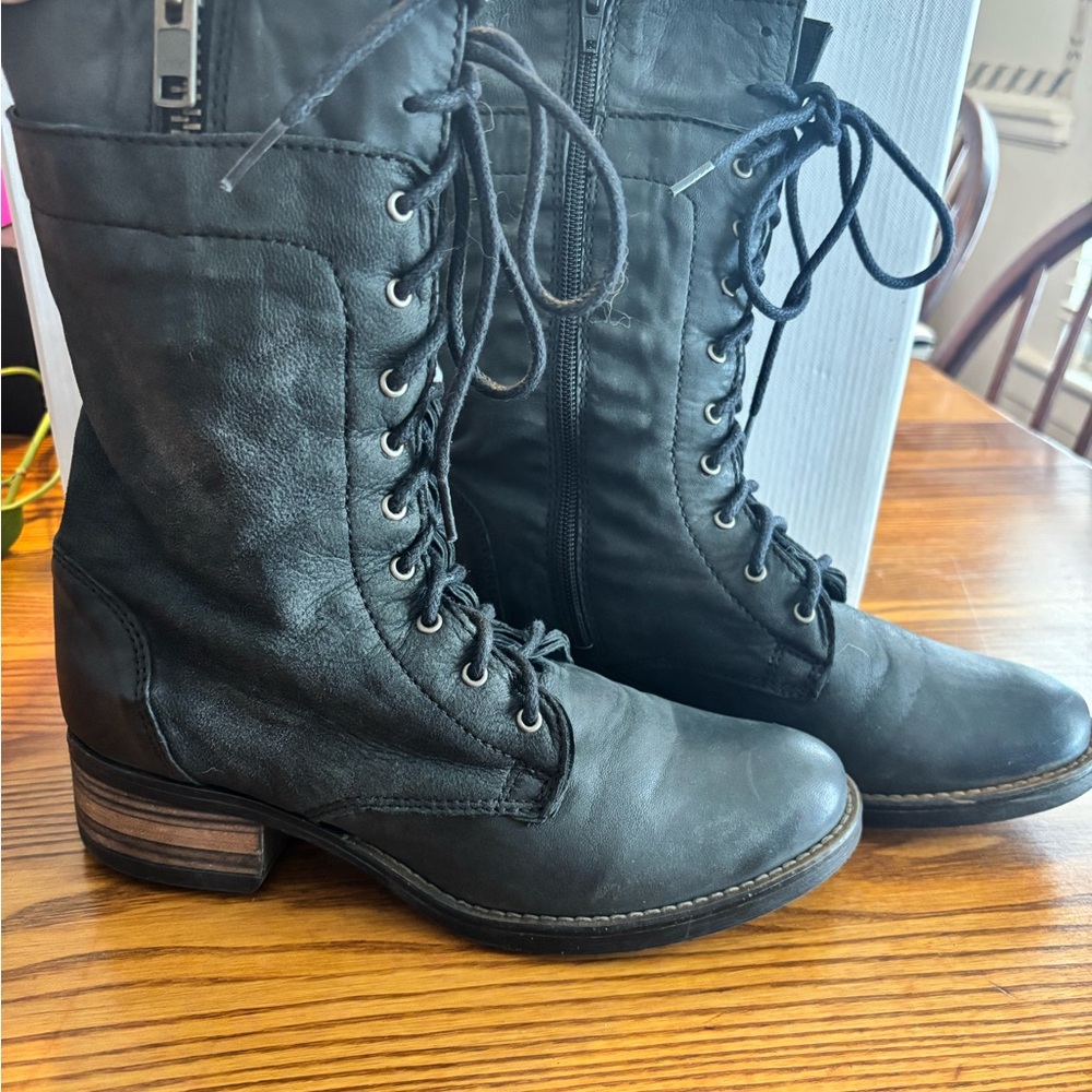 Luxe by JustFab Conley Black Lace-Up Boots
